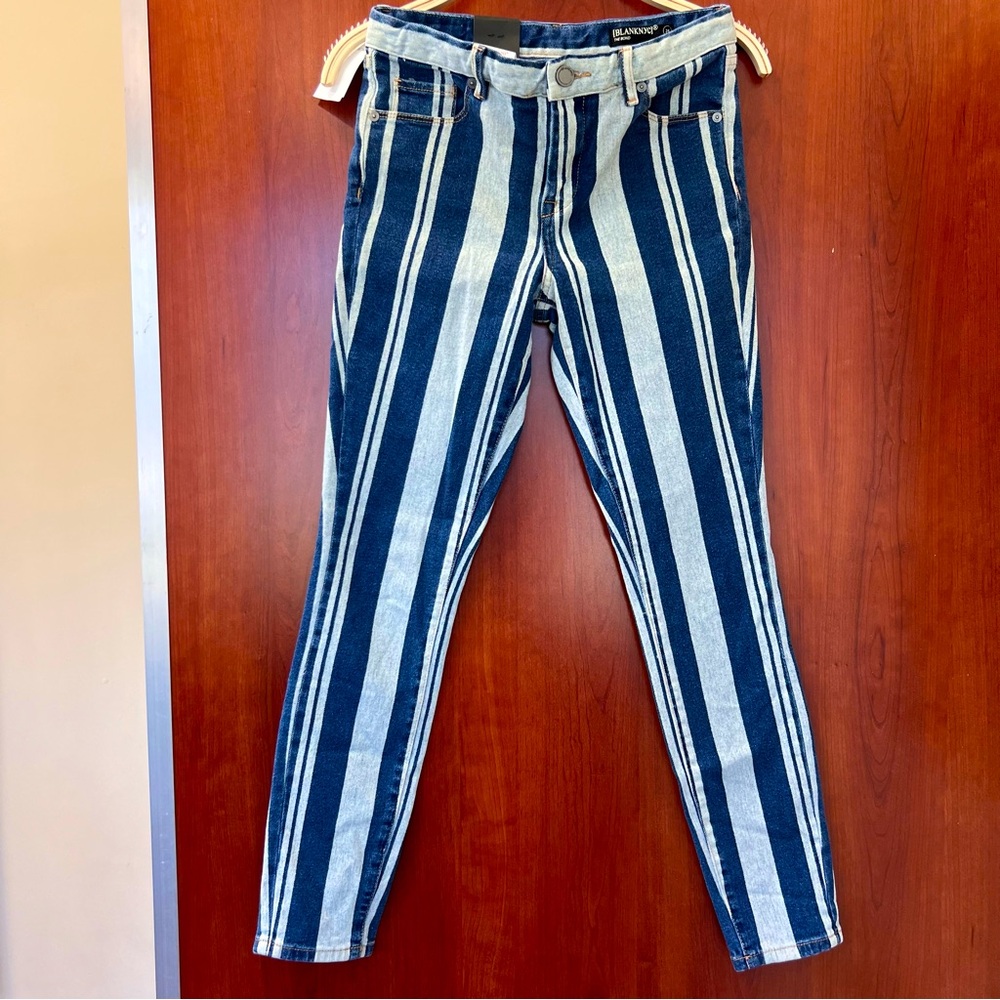 New Blank NYC Jeans The Bond Mid Rise Skinny Denim Striped Nordstroms Size 26